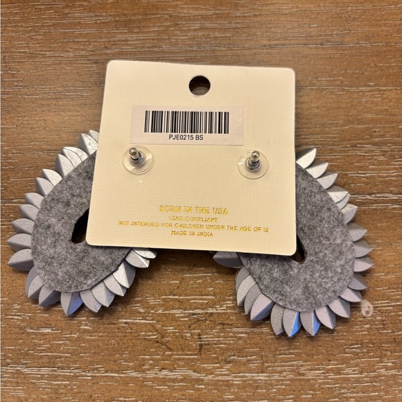 Statement Two Tone Cream and Silver Sequin Oval Earrings, Natural Oversized - Picture 2 of 2